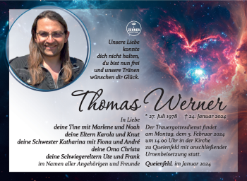 Traueranzeige von Thomas Werner von Südthüringer Presse