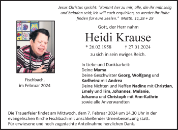 Traueranzeige von Heidi Krause von Neue Presse Coburg