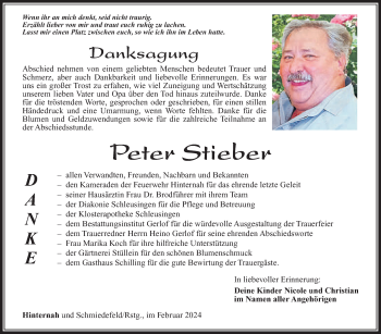 Traueranzeige von Peter Stieber von Südthüringer Presse