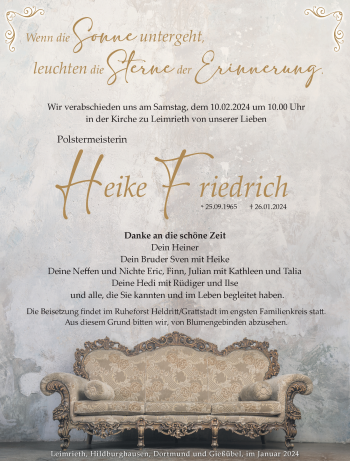 Traueranzeige von Heike Friedrich von Südthüringer Presse