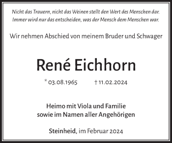 Traueranzeige von René Eichhorn von Südthüringer Presse