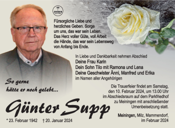Traueranzeige von Günter Supp von Südthüringer Presse