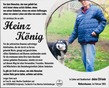 Traueranzeige von Heinz König von Südthüringer Presse