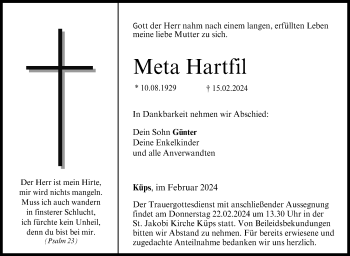 Traueranzeige von Meta Hartfil von Neue Presse Coburg