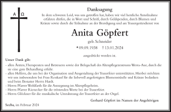 Traueranzeige von Anita Göpfert von Südthüringer Presse