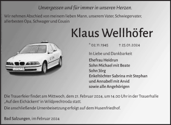 Traueranzeige von Klaus Wellhöfer von Südthüringer Presse