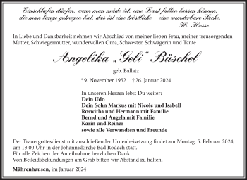 Traueranzeige von Angelika Büschel von Neue Presse Coburg