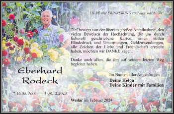 Traueranzeige von Eberhard Rodeck von Südthüringer Presse