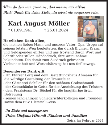 Traueranzeige von Karl Augst Möller von Südthüringer Presse
