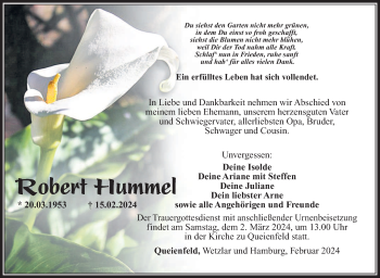 Traueranzeige von Robert Hummel von Südthüringer Presse