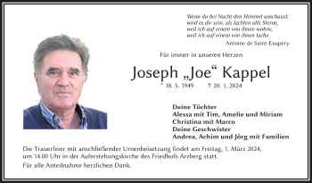 Traueranzeige von Joseph Kappel von Frankenpost