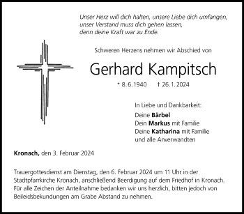 Traueranzeige von Gerhard Kampitsch von Neue Presse Coburg