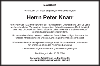 Traueranzeige von Peter Knarr von Frankenpost