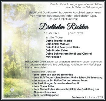 Traueranzeige von Diethelm Richter von Südthüringer Presse