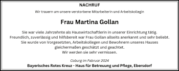 Traueranzeige von Martina Gollan von Neue Presse Coburg