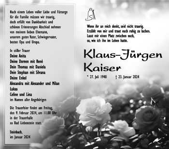 Traueranzeige von Klaus-Jürgen Kaiser von Südthüringer Presse