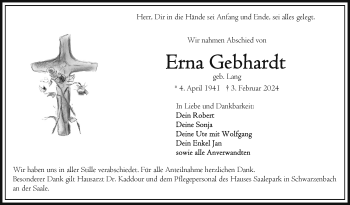 Traueranzeige von Erna Gebhardt von Frankenpost