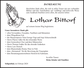 Traueranzeige von Lothar Bittorf von Südthüringer Presse