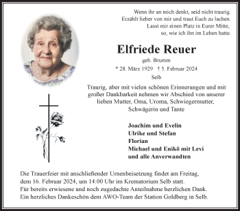 Traueranzeige von Elfriede Reuer von Frankenpost