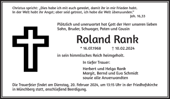 Traueranzeige von Roland Rank von Frankenpost