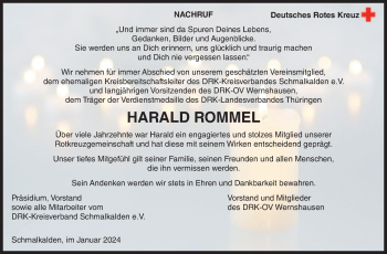 Traueranzeige von Harald Rommel von Südthüringer Presse