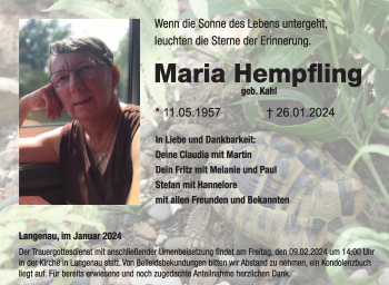 Traueranzeige von Maria Hempfling von Neue Presse Coburg