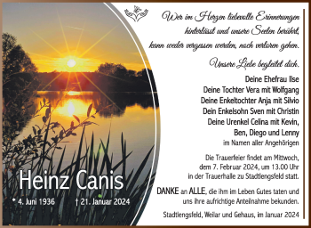 Traueranzeige von Heinz Canis von Südthüringer Presse