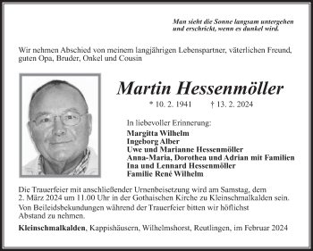 Traueranzeige von Martin Hessenmöller von Südthüringer Presse