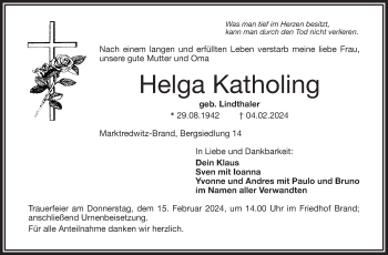 Traueranzeige von Helga Katholing von Frankenpost