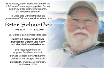 Traueranzeige von Peter Schmeißer von Südthüringer Presse