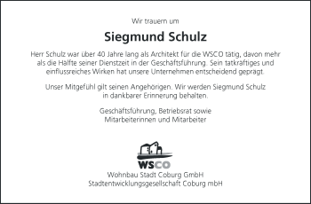 Traueranzeige von Siegmund Schulz von Neue Presse Coburg