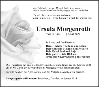 Traueranzeige von Ursula Morgenroth von Südthüringer Presse