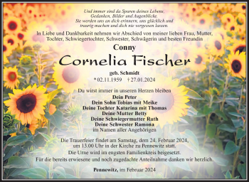 Traueranzeige von Cornelia Fischer von Südthüringer Presse