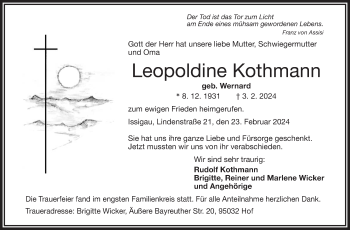 Traueranzeige von Leopoldine Kothmann von Frankenpost