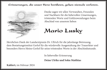 Traueranzeige von Mario Lusky von Südthüringer Presse