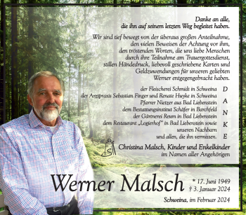 Traueranzeige von Werner Malsch von Südthüringer Presse