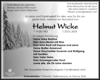 Traueranzeige von Helmut Wicke von Südthüringer Presse