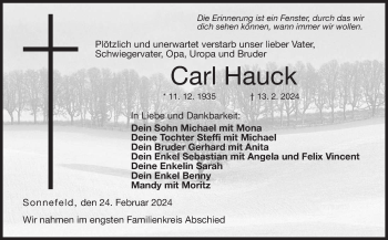 Traueranzeige von Carl Hauck von Neue Presse Coburg