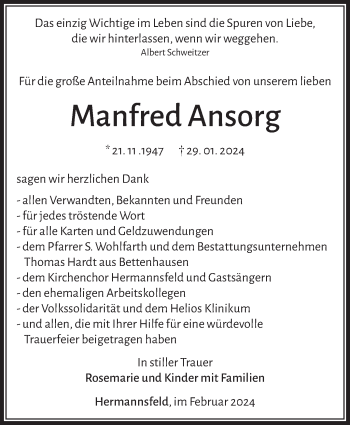 Traueranzeige von Manfred Ansorg von Südthüringer Presse