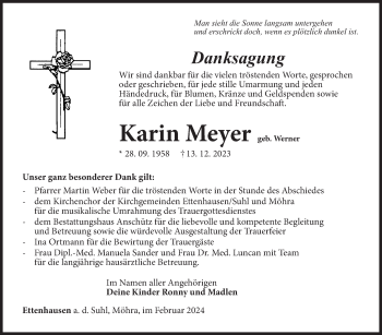 Traueranzeige von Karin Meyer von Südthüringer Presse
