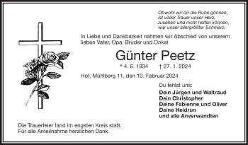 Traueranzeige von Günter Peetz von Frankenpost