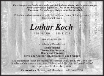 Traueranzeige von Lothar Koch von Südthüringer Presse