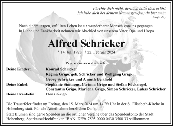 Traueranzeige von Alfred Schricker von Frankenpost