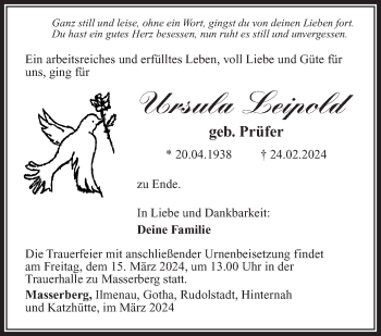 Traueranzeige von Ursula Leipold von Südthüringer Presse