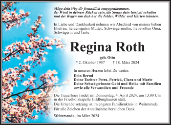 Traueranzeige von Regina Roth von Südthüringer Presse