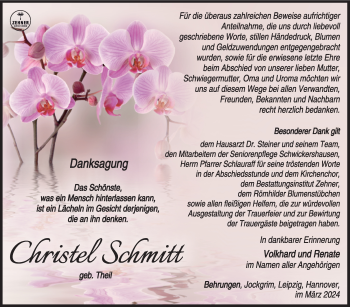 Traueranzeige von Christel Schmitt von Südthüringer Presse