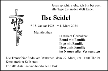 Traueranzeige von Ilse Seidel von Frankenpost