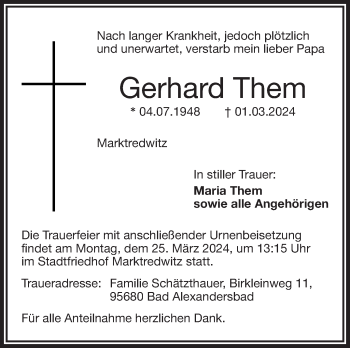 Traueranzeige von Gerhard Them von Frankenpost