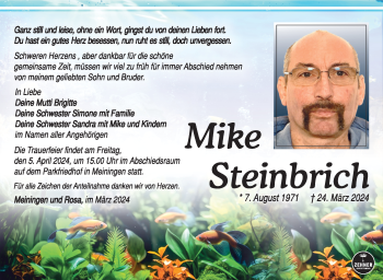 Traueranzeige von Mike Steinbrich von Südthüringer Presse