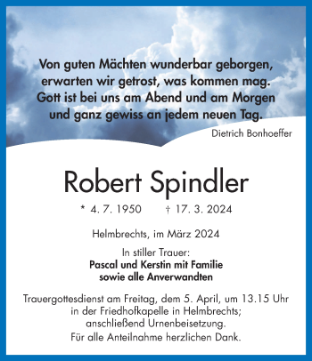 Traueranzeige von Robert Spindler von Frankenpost